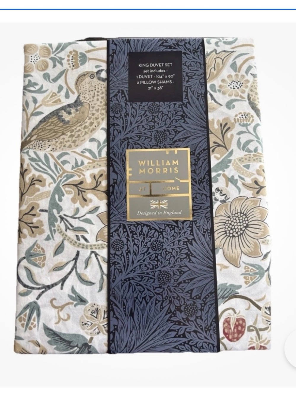 William Morris King Duvet Cover Set Strawberry Thieves Birds  Hessian 3PC New